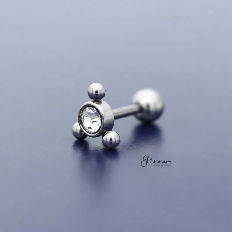 Clear Crystal with 3 Balls Triangle Top Tragus Cartilage Barbell Stud - Silver