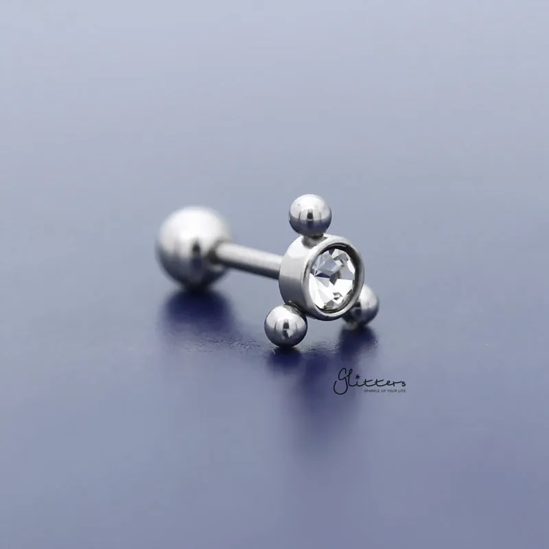 Clear Crystal with 3 Balls Triangle Top Tragus Cartilage Barbell Stud - Silver