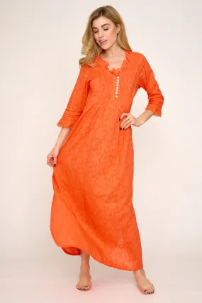 Cotton Annabel Maxi Dress in Hand Woven Hot Orange