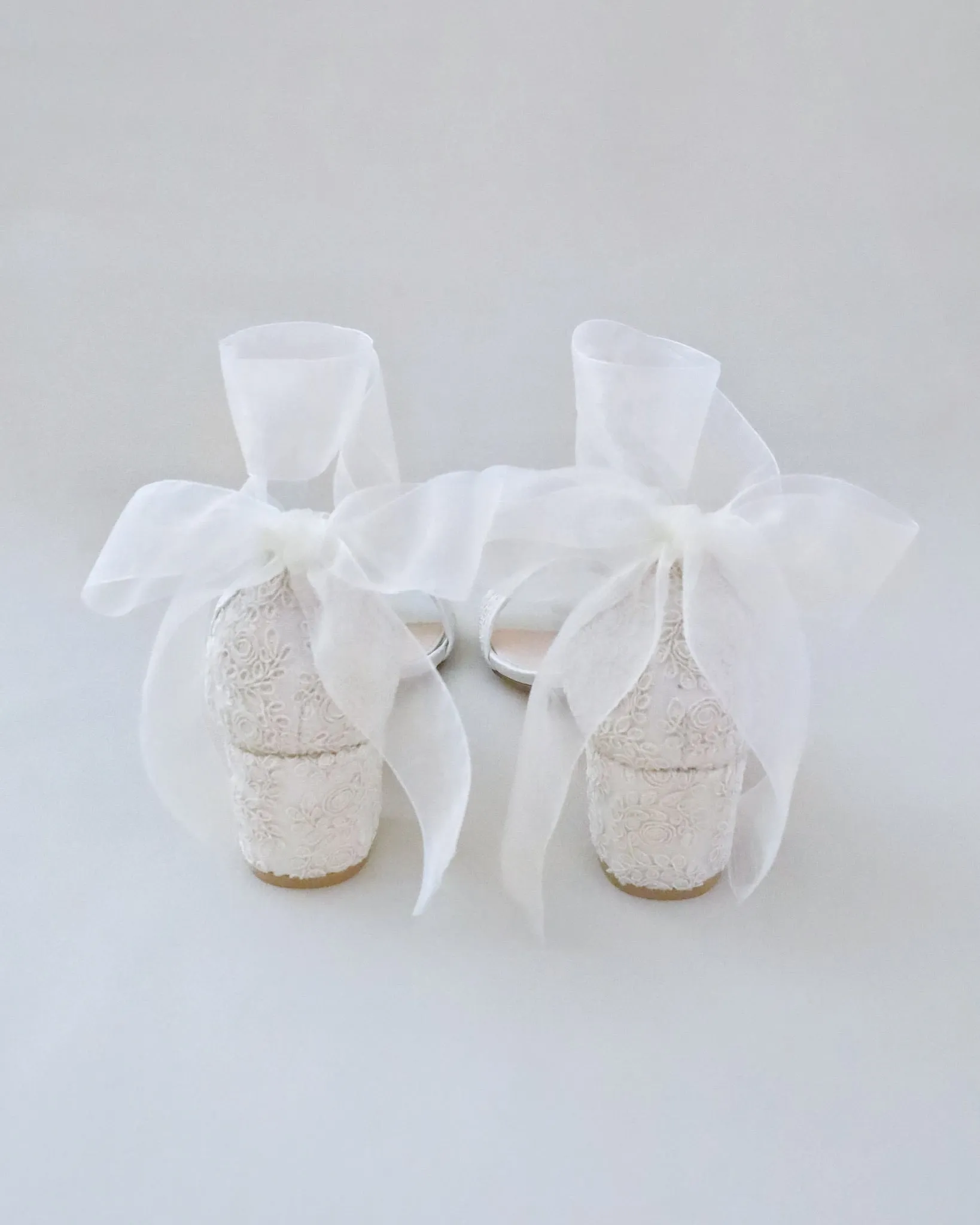 Crochet Lace Block Heel Wedding Sandals with Wrapped Ankle Tie