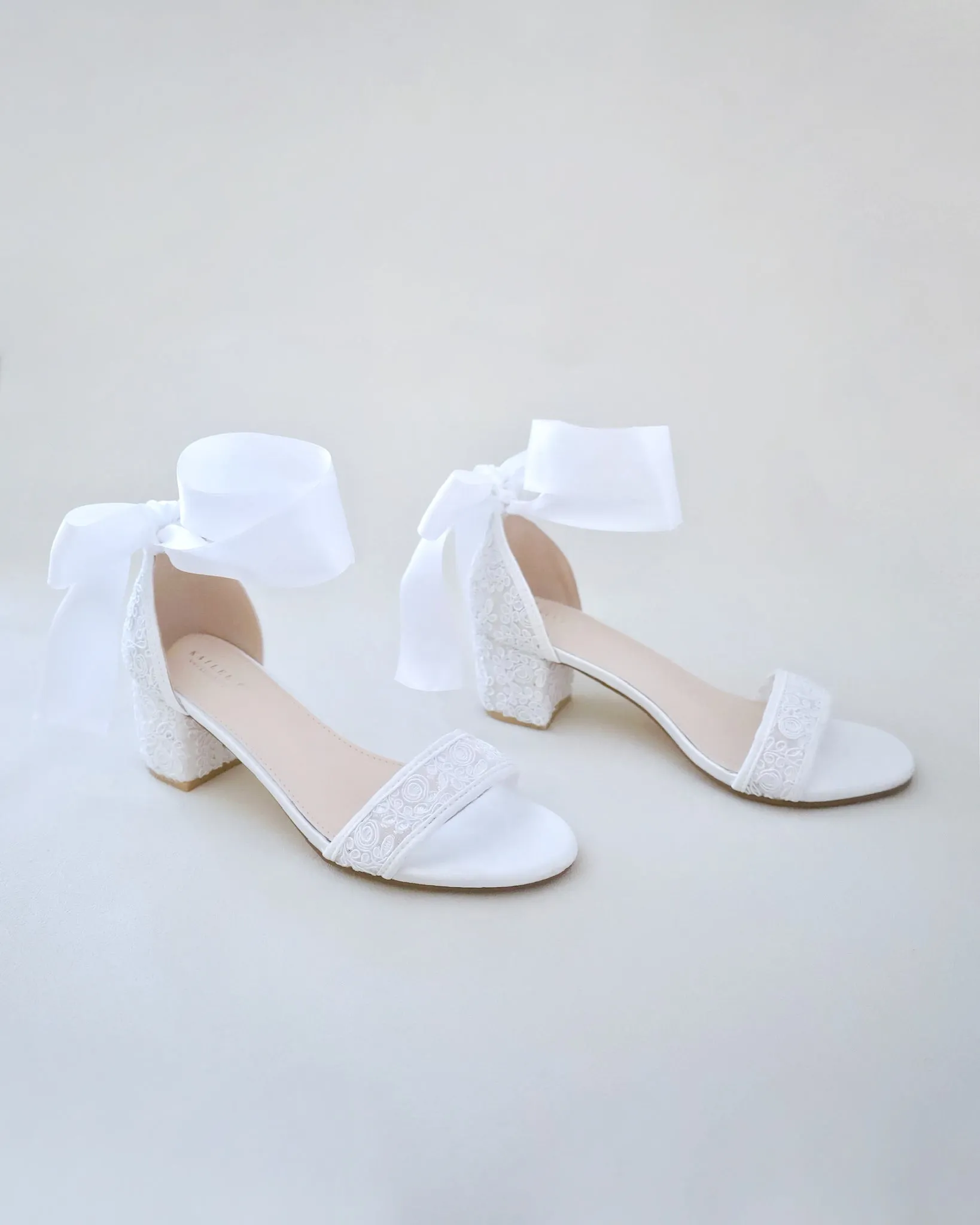 Crochet Lace Block Heel Wedding Sandals with Wrapped Ankle Tie