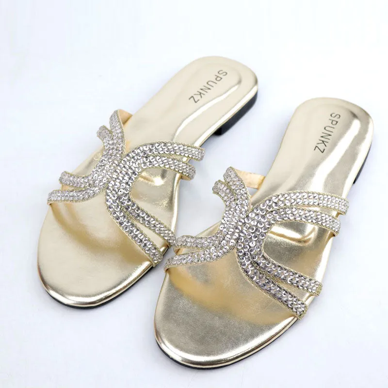 Crystal Silver Embellishment Strap Ladies Flat Slipper