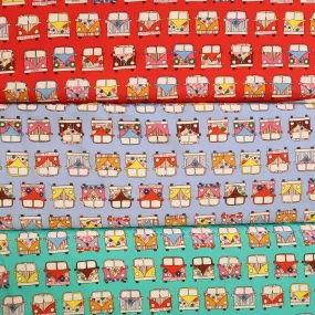 Cute Bus Print Fabrics for Kids Blanket Cover - Red, Green, Purple