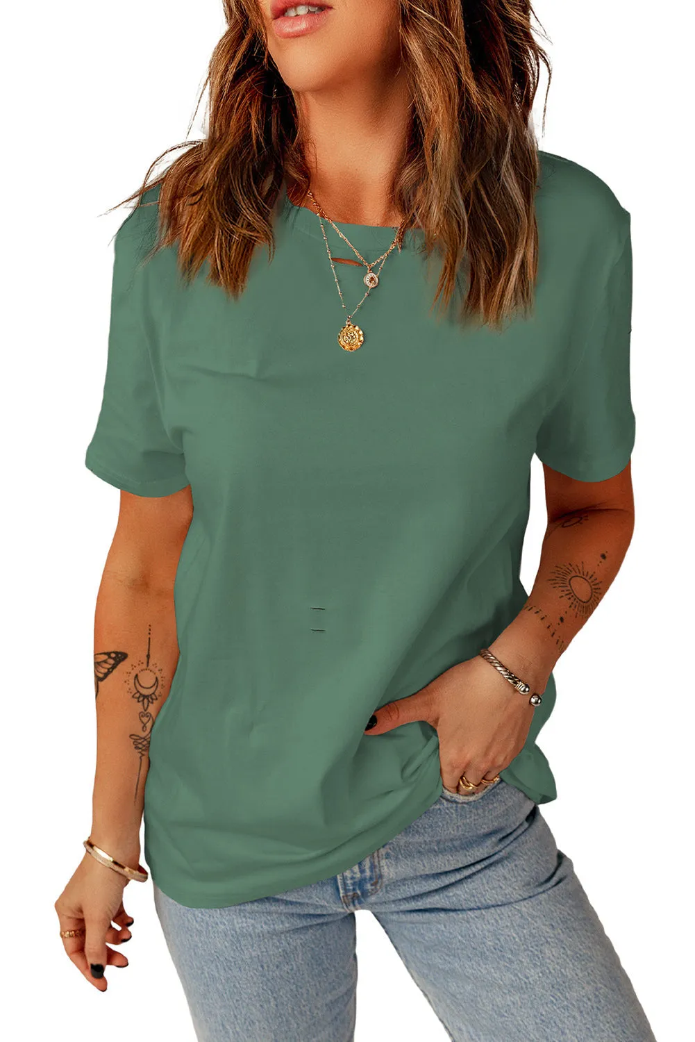 Distressed Round Neck Tee