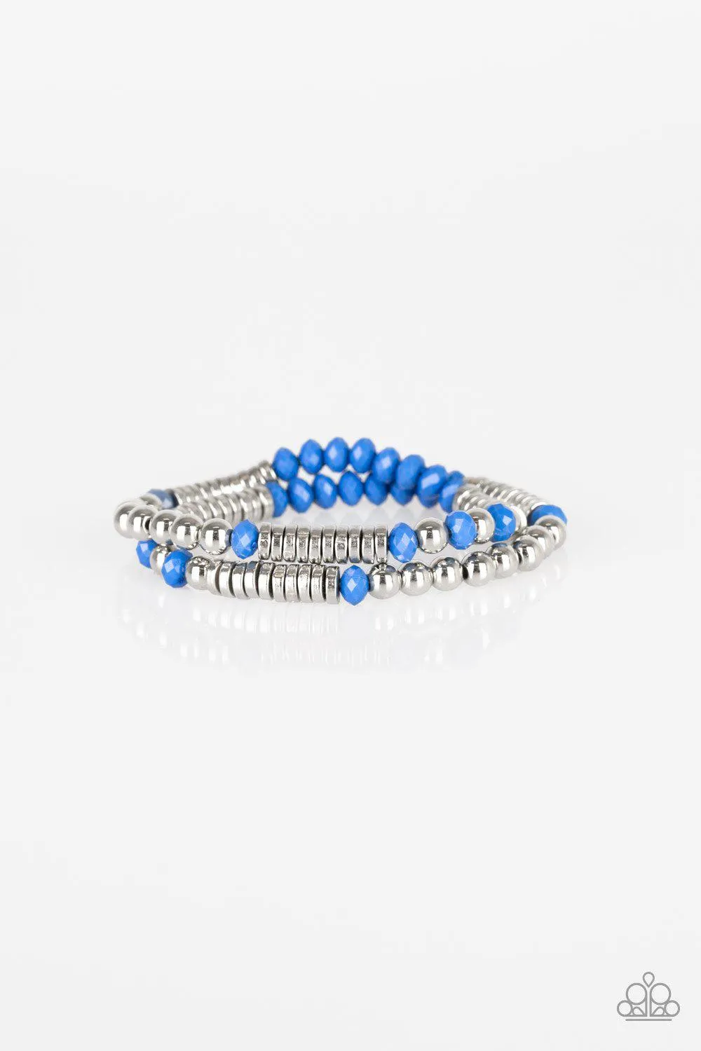 Downright Dressy Blue and Silver Stretch Bracelet Set - Paparazzi Accessories