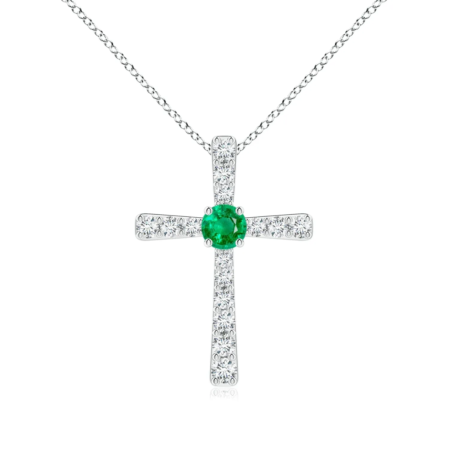 Emerald and White Sapphire Cross Pendant