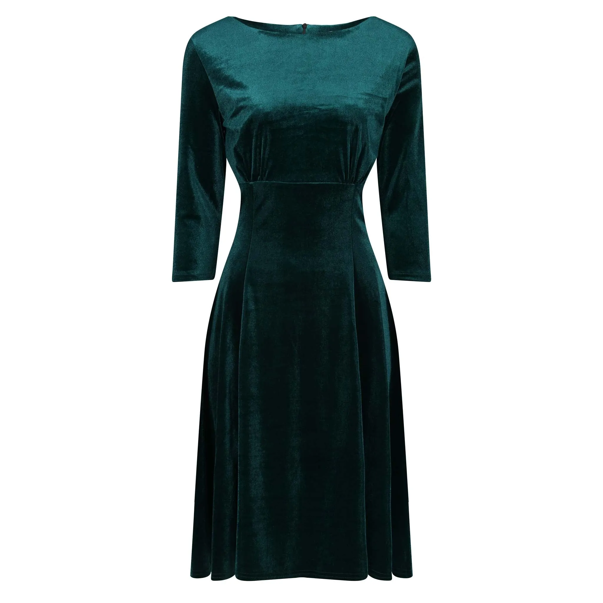 Emerald Green Velour 3/4 Sleeve Vintage Swing Dress