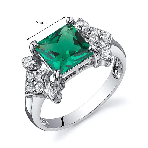 Emerald Sterling Silver Ring Princess Cut 1.50 Carats Size 5