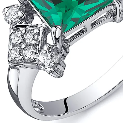 Emerald Sterling Silver Ring Princess Cut 1.50 Carats Size 5