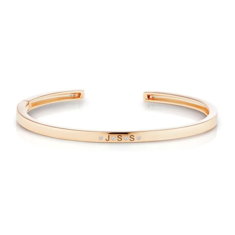 Extra Slim Solid Personalized Cuff Bangle with Bezel Separators