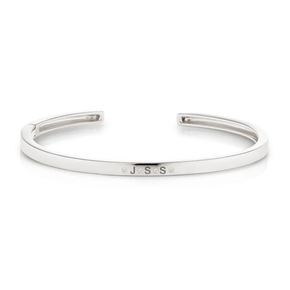 Extra Slim Solid Personalized Cuff Bangle with Bezel Separators