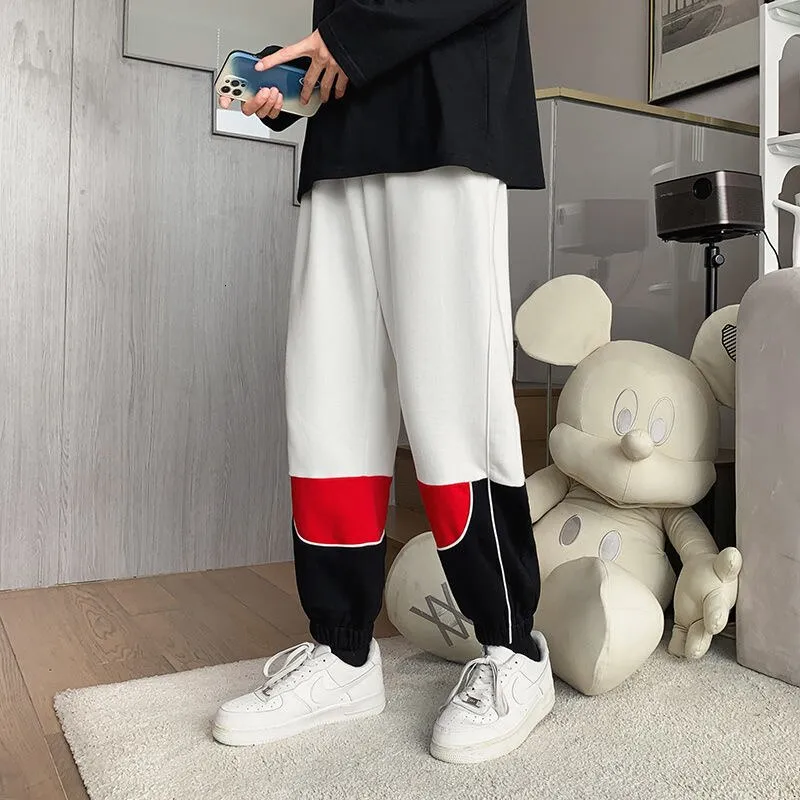 Foesce -Men's Fashion Trend Casual Pants Large Legged Splice Color Trousers Homme White/black Color Joggers Sweatpants Size M-5XL