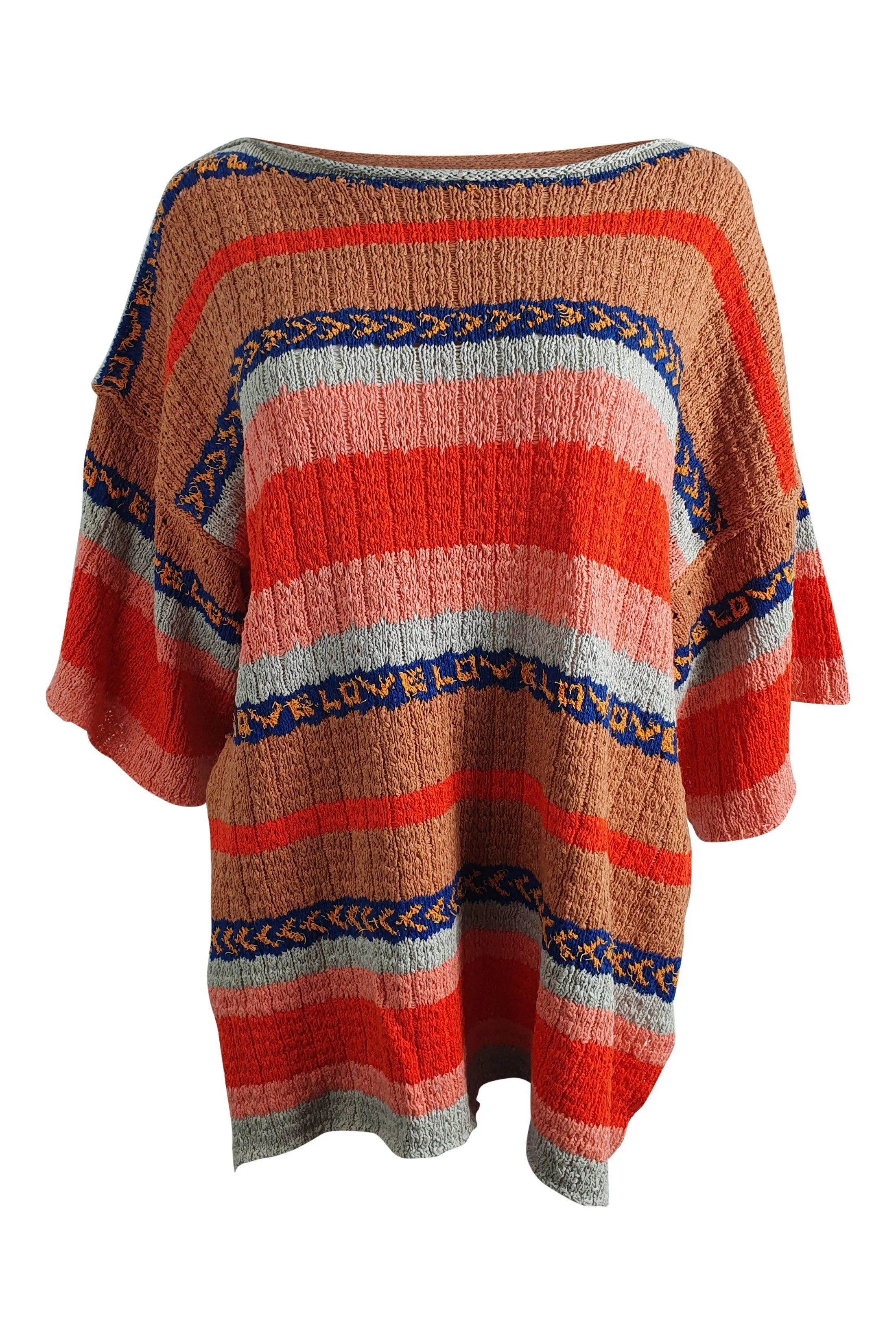 FREE PEOPLE Cotton Blend Multicoloured 3/4 Sleeve Striped Jumper (XS)