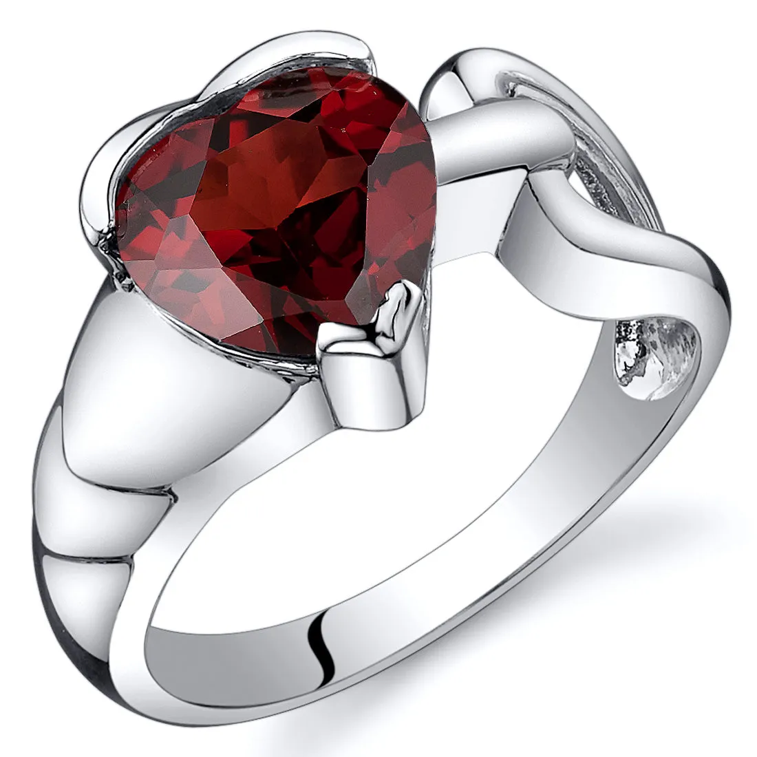 Garnet Heart Shape Sterling Silver Ring Size 8