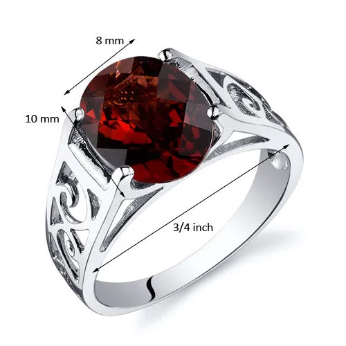 Garnet Solitaire Ring Sterling Silver Oval Cut 3 Carats Size 8