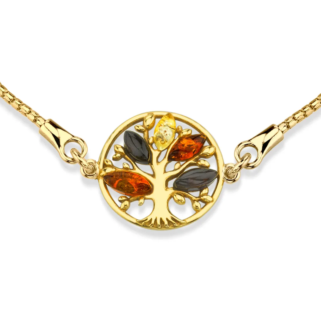 Genuine Multicolor Baltic Amber Tree of Life Bracelet Sterling Silver Adjustable Pull String Bolo