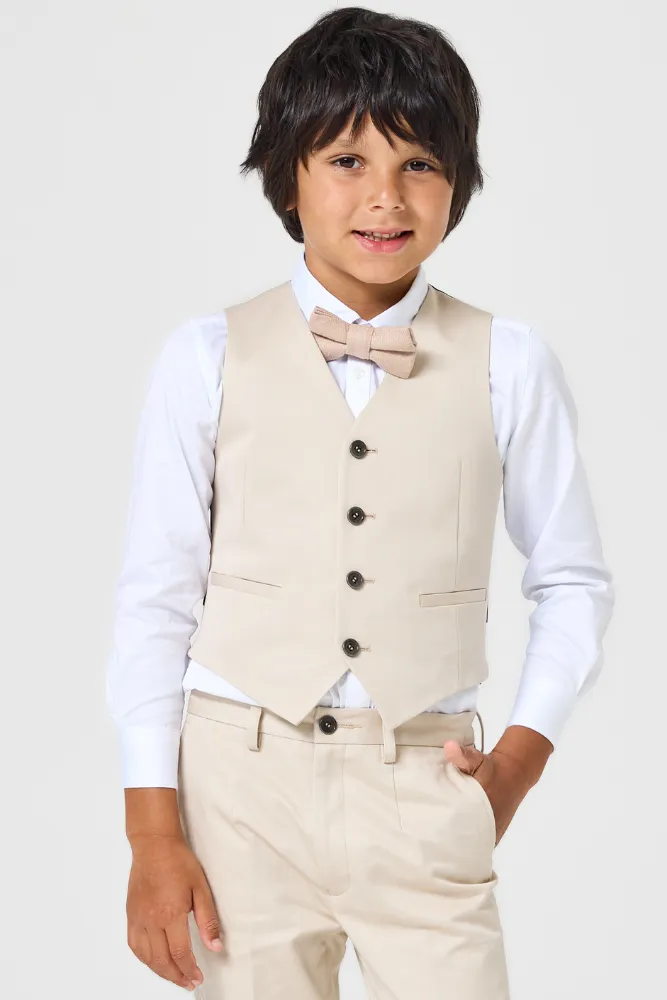 George 4 Button Vest - Sand Cotton