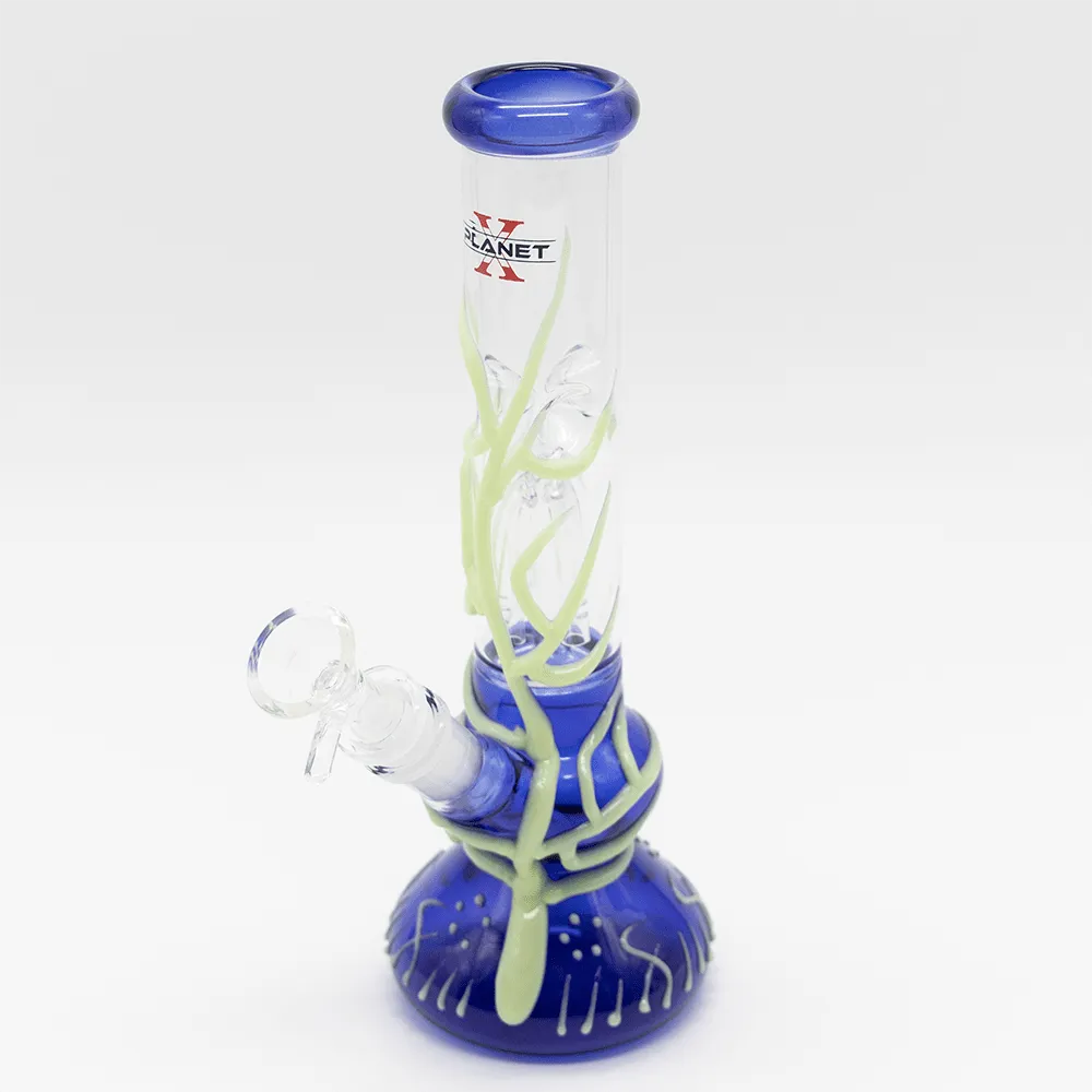 GLASS BONG- WHITE LAVA TREE BLUE BASE 25cm GLOW PLANET X