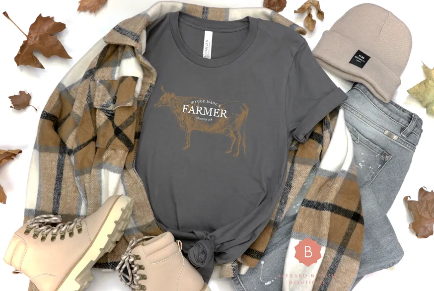 God Made a Farmer Catholic t-shirt