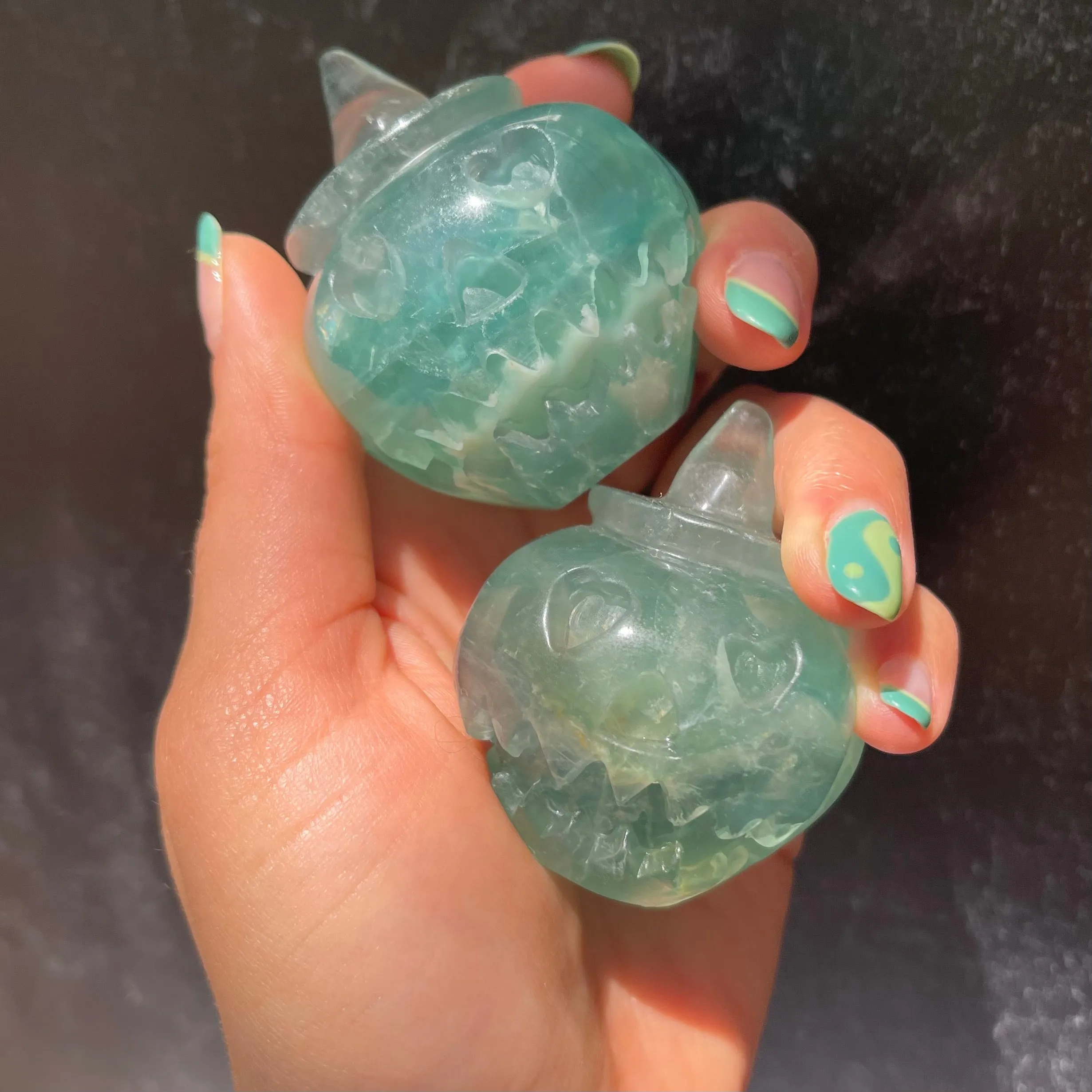 Green Fluorite Pumpkin Heart Eyes