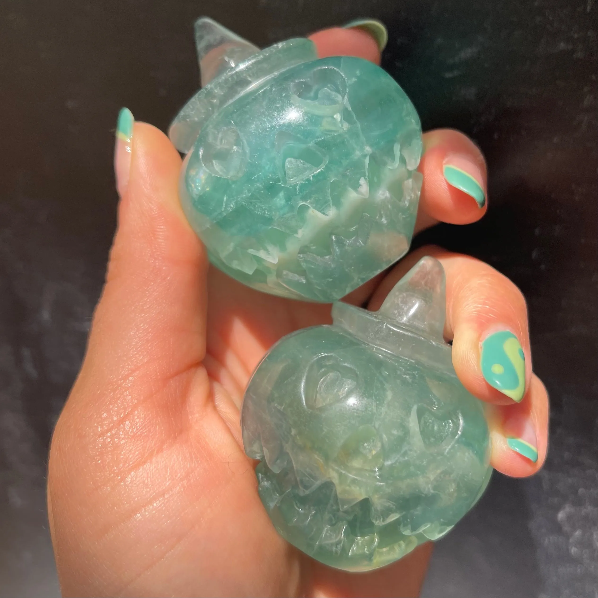 Green Fluorite Pumpkin Heart Eyes