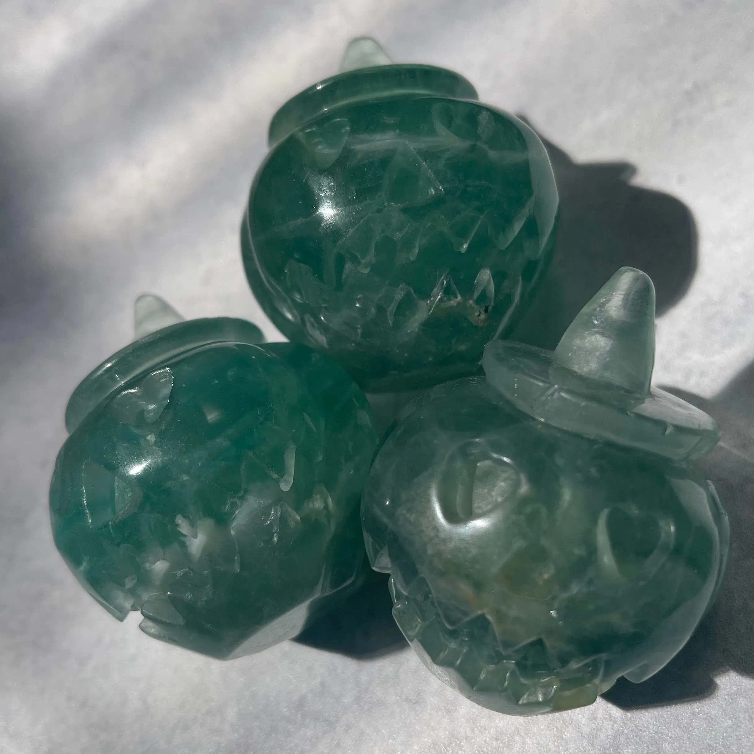 Green Fluorite Pumpkin Heart Eyes