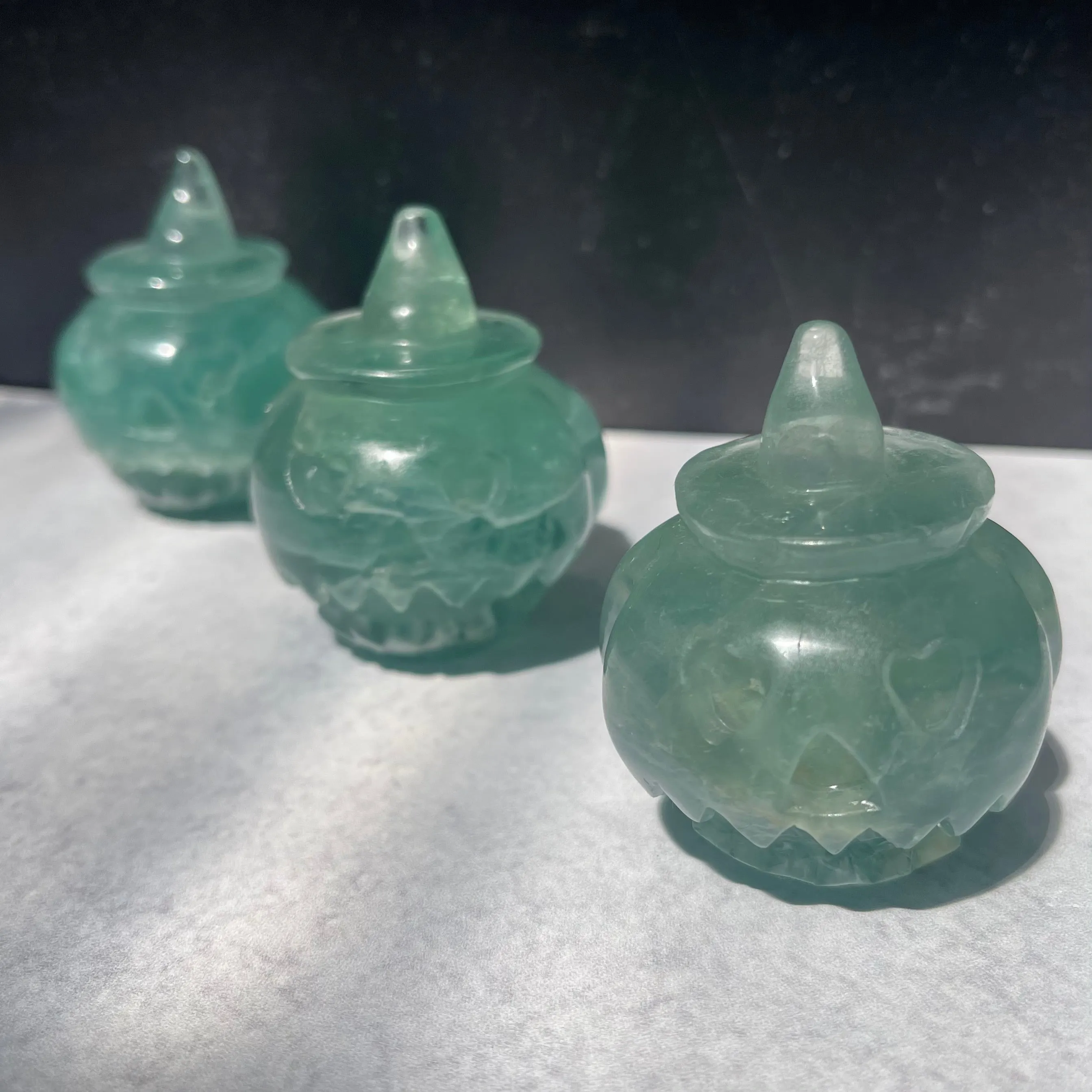 Green Fluorite Pumpkin Heart Eyes