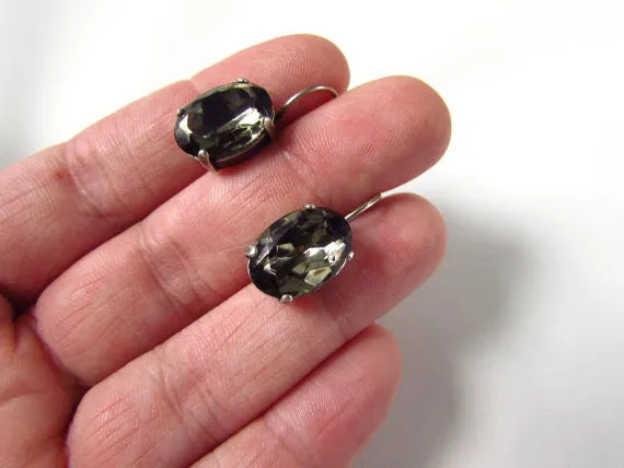 Gunmetal Grey Crystal Earrings - Medium Oval