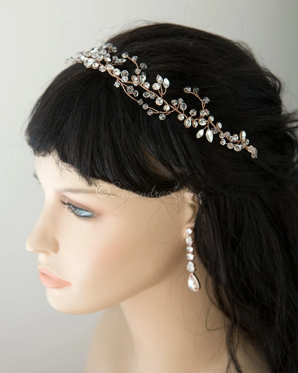 Hand Wired Rose Gold Crystal Wedding Headpiece