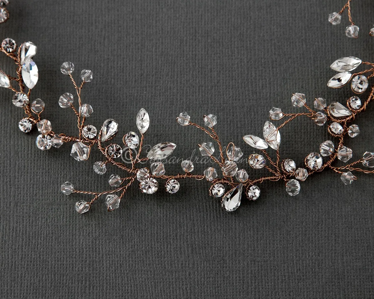 Hand Wired Rose Gold Crystal Wedding Headpiece