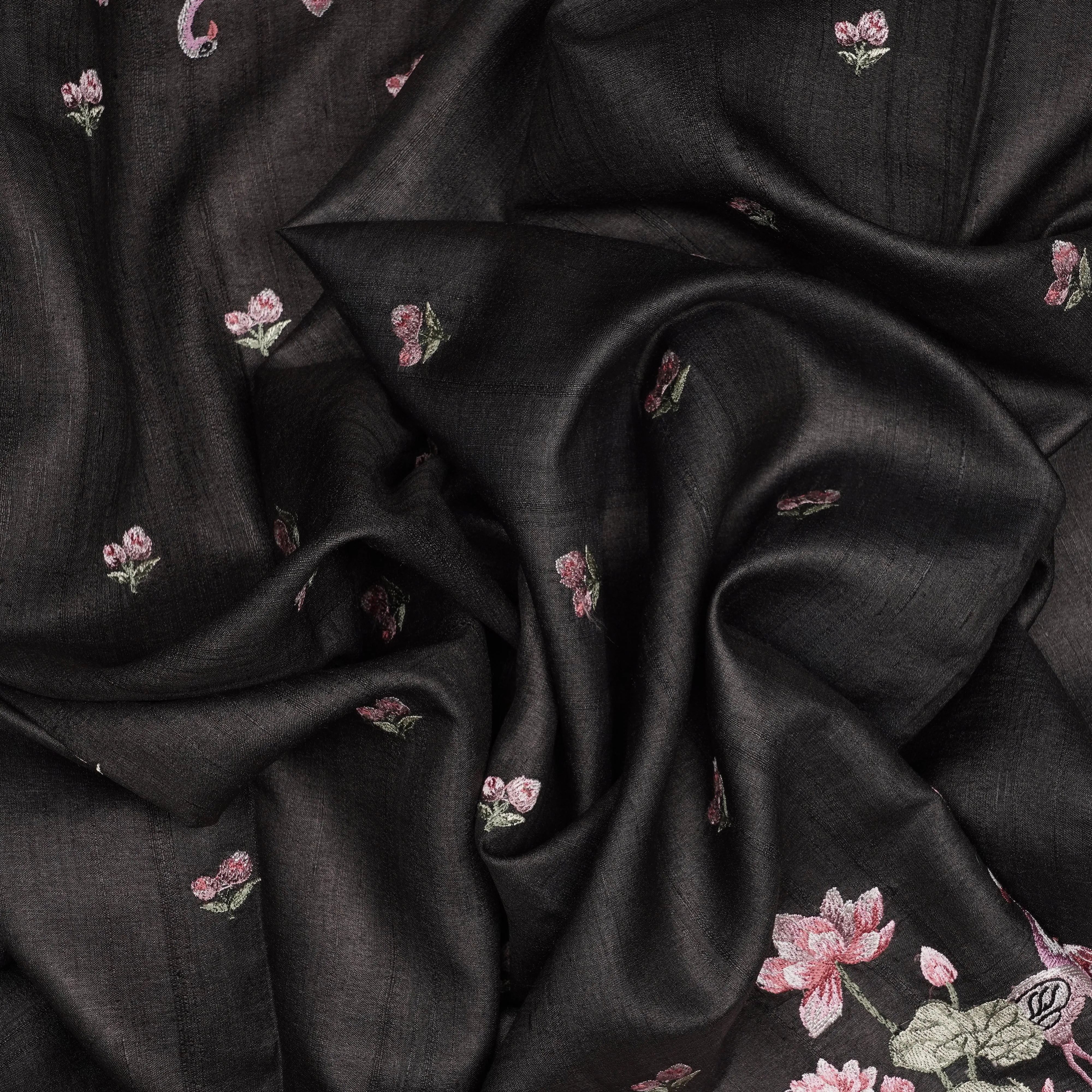 Handwoven Black Tussar Silk Saree - 2150N026383DSC