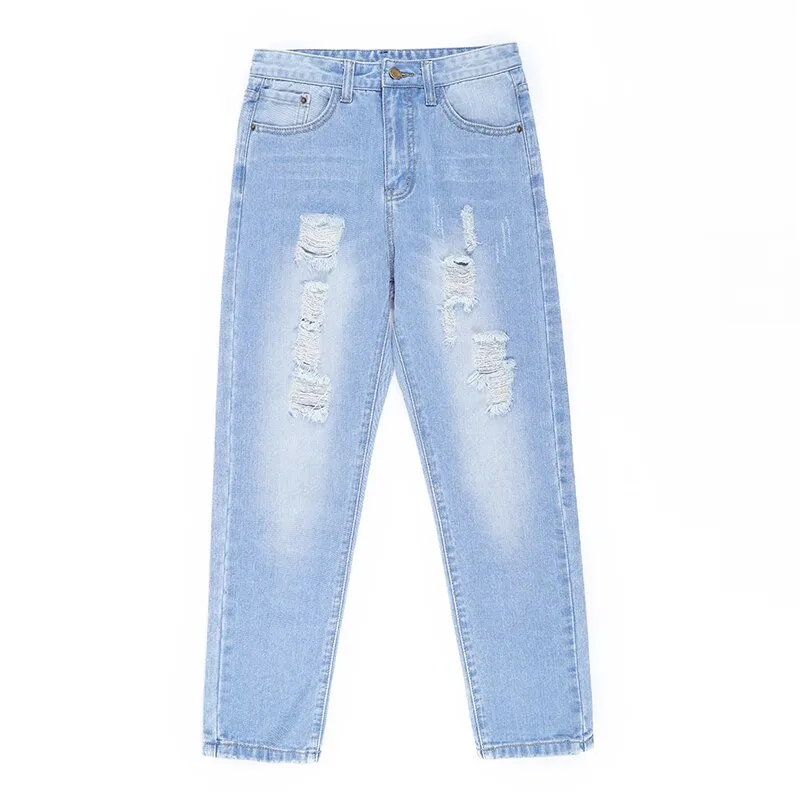 Holes High Waisted Mom Jeans Retro Solid