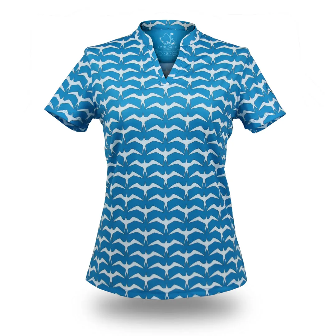 Iwa Flock Ocean Cloud- OGA Women's Polo - Blue / White