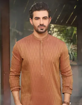 J. Mens Rust Cotton 2-Piece Kurta   Trouser