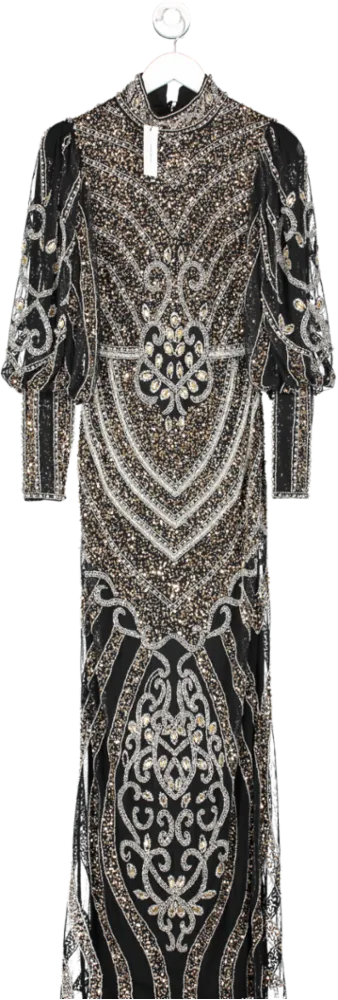 Karen Millen Black Crystal Embellished Balloon Sleeve Maxi Dress UK 6