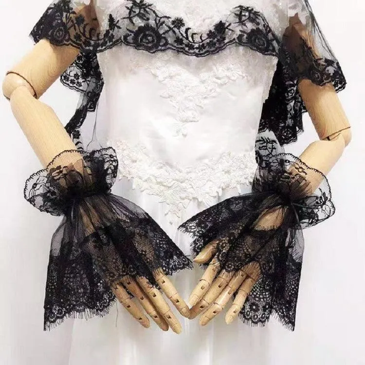 Lace Grenadine Decorative Big Trumpet Cuffs Fake Sleeves for Fashion Clothing