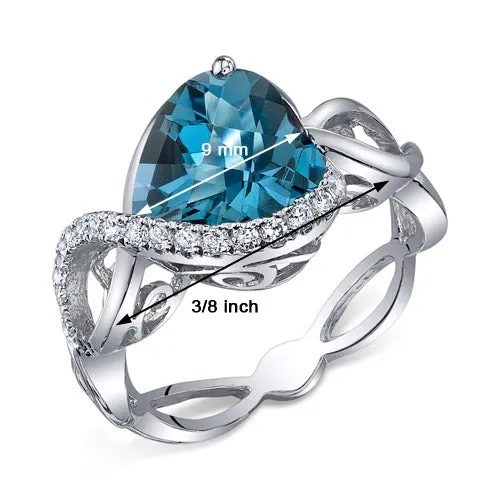 London Blue Topaz Heart Shape Sterling Silver Ring Size 6