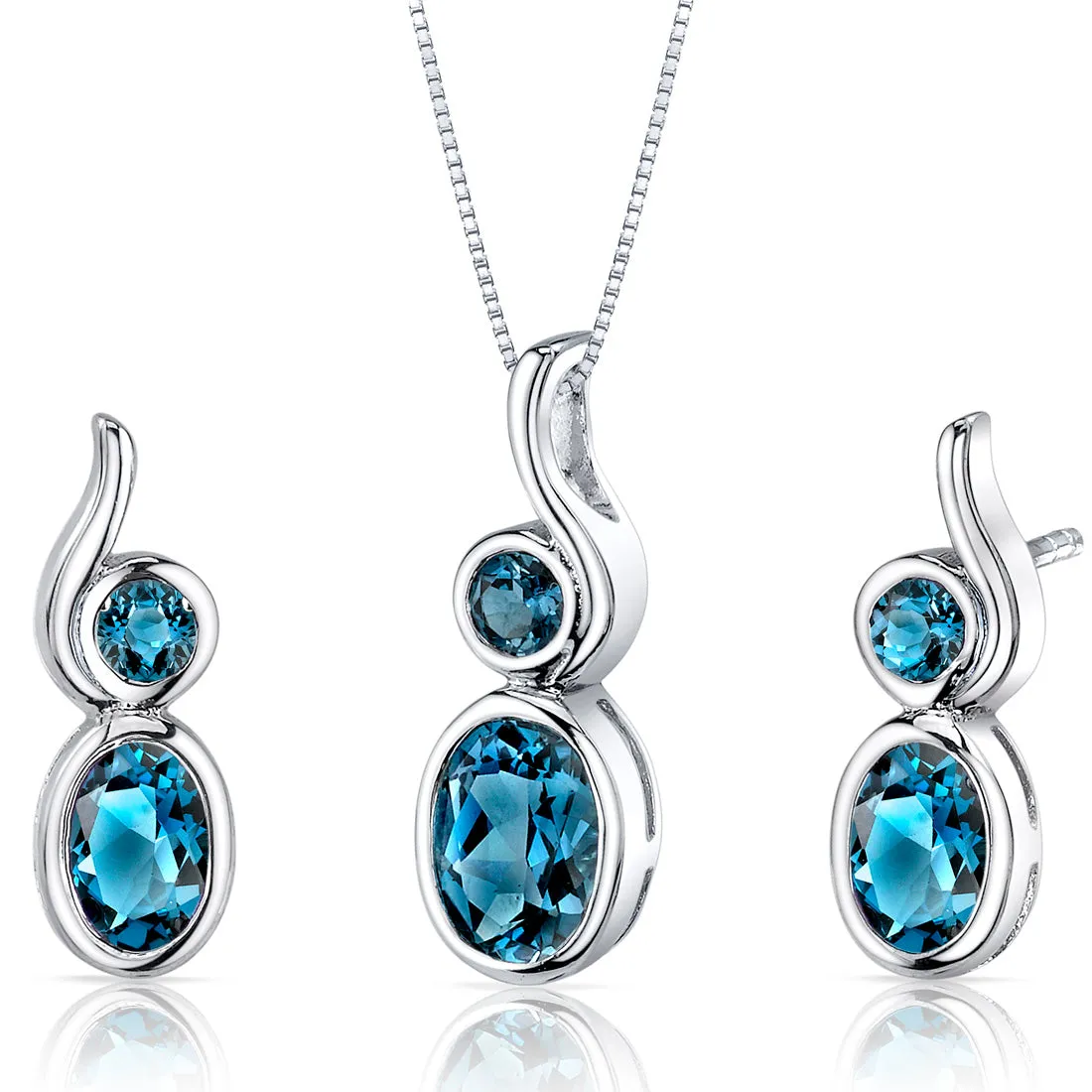 London Blue Topaz Pendant Earrings Set Sterling Silver 2.75 Carats