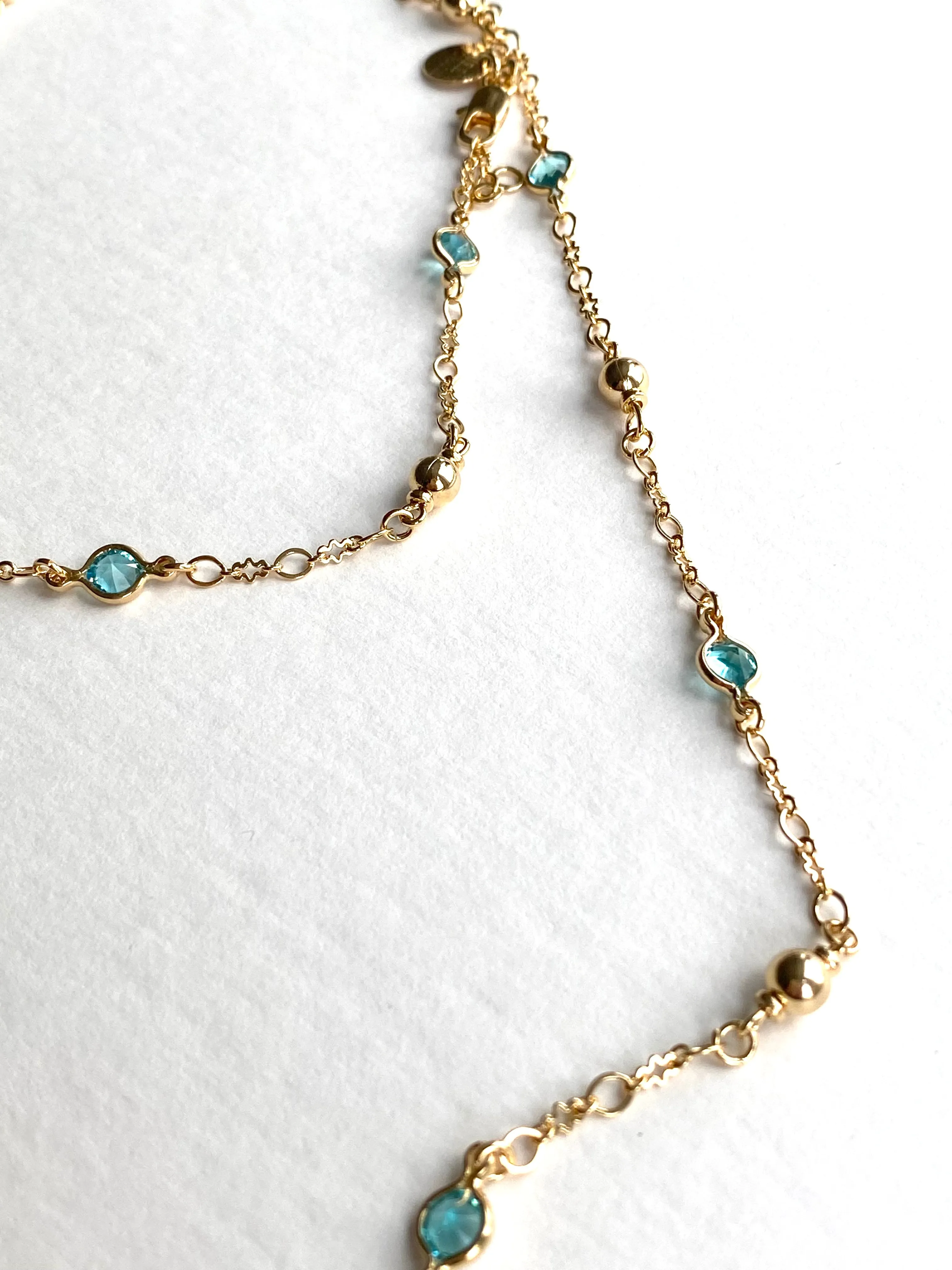 Long Gold Chain Aqua Crystals | Ibiza