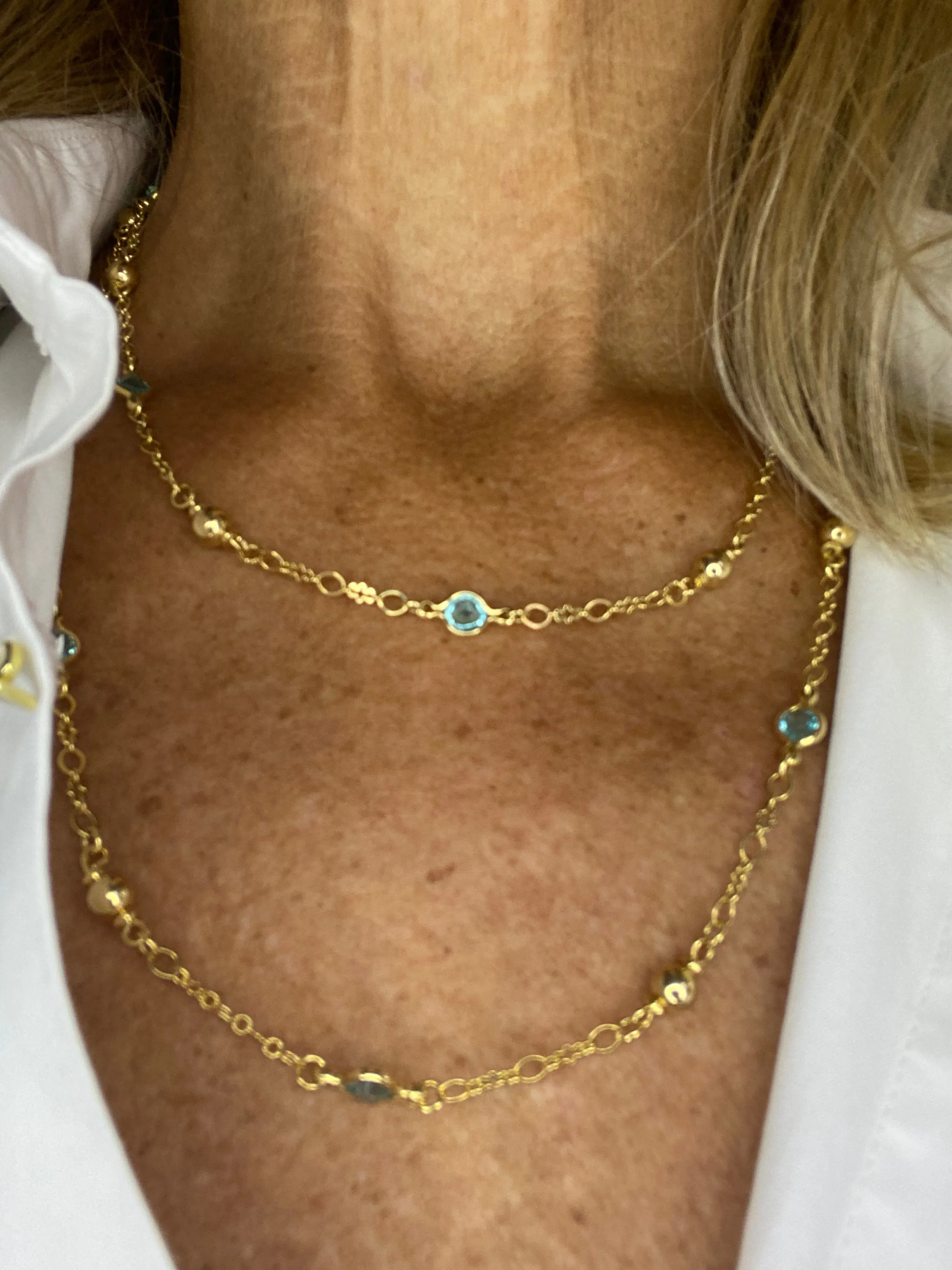 Long Gold Chain Aqua Crystals | Ibiza