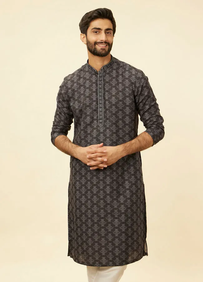 Manyawar Charcoal Black Imperial Printed Kurta Set