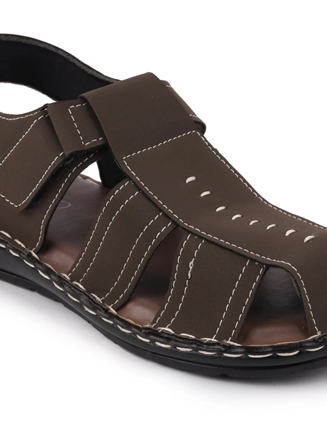 Men Brown Casual Hook & Loop Fishermen Sandals