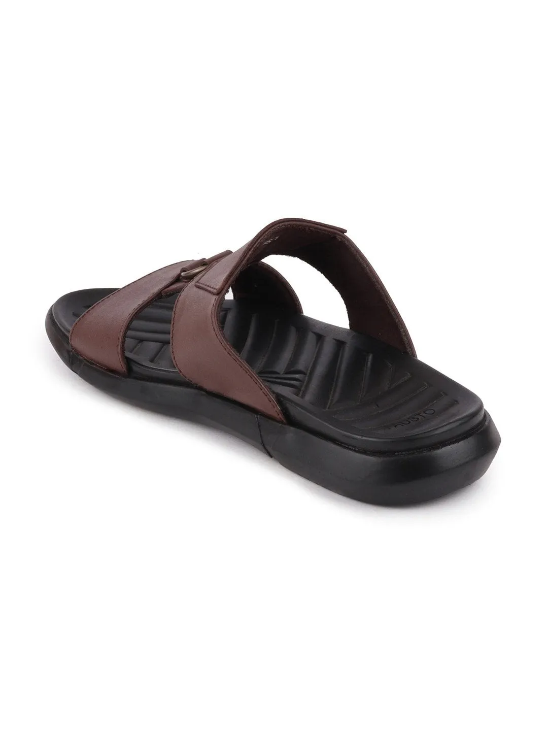 Men Brown Casual Leather Slip-On Dress Slippers