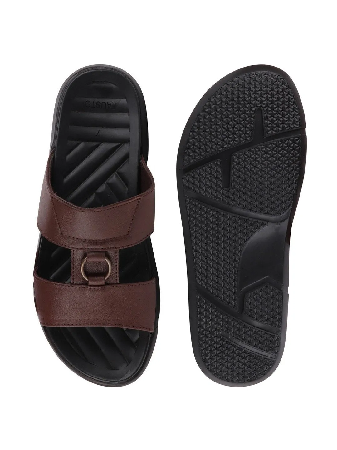 Men Brown Casual Leather Slip-On Dress Slippers