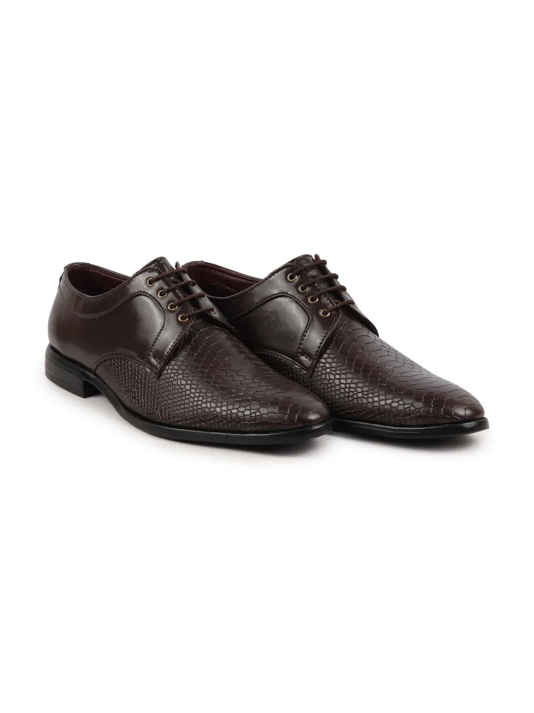 Men Brown Leopard Textured Derby Formal Lace Up Shoes For Office|Work|Wedding|Party