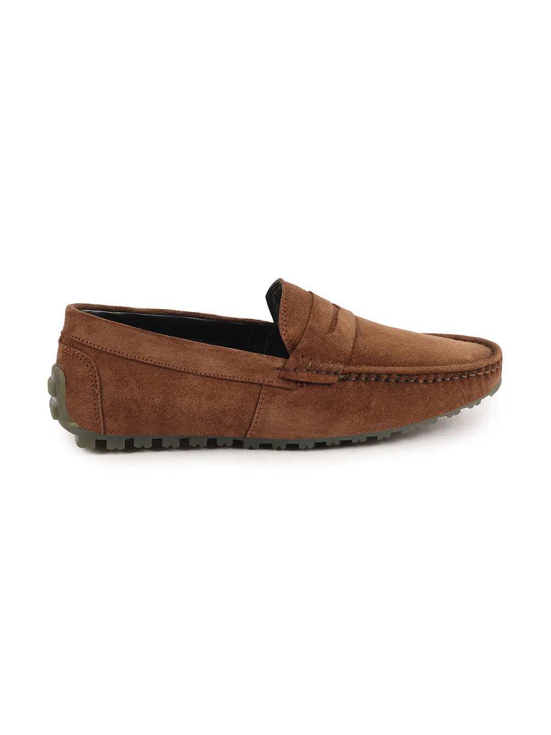 Men Camel Suede Leather Side Stitched Slip On Driving Loafers and Mocassin