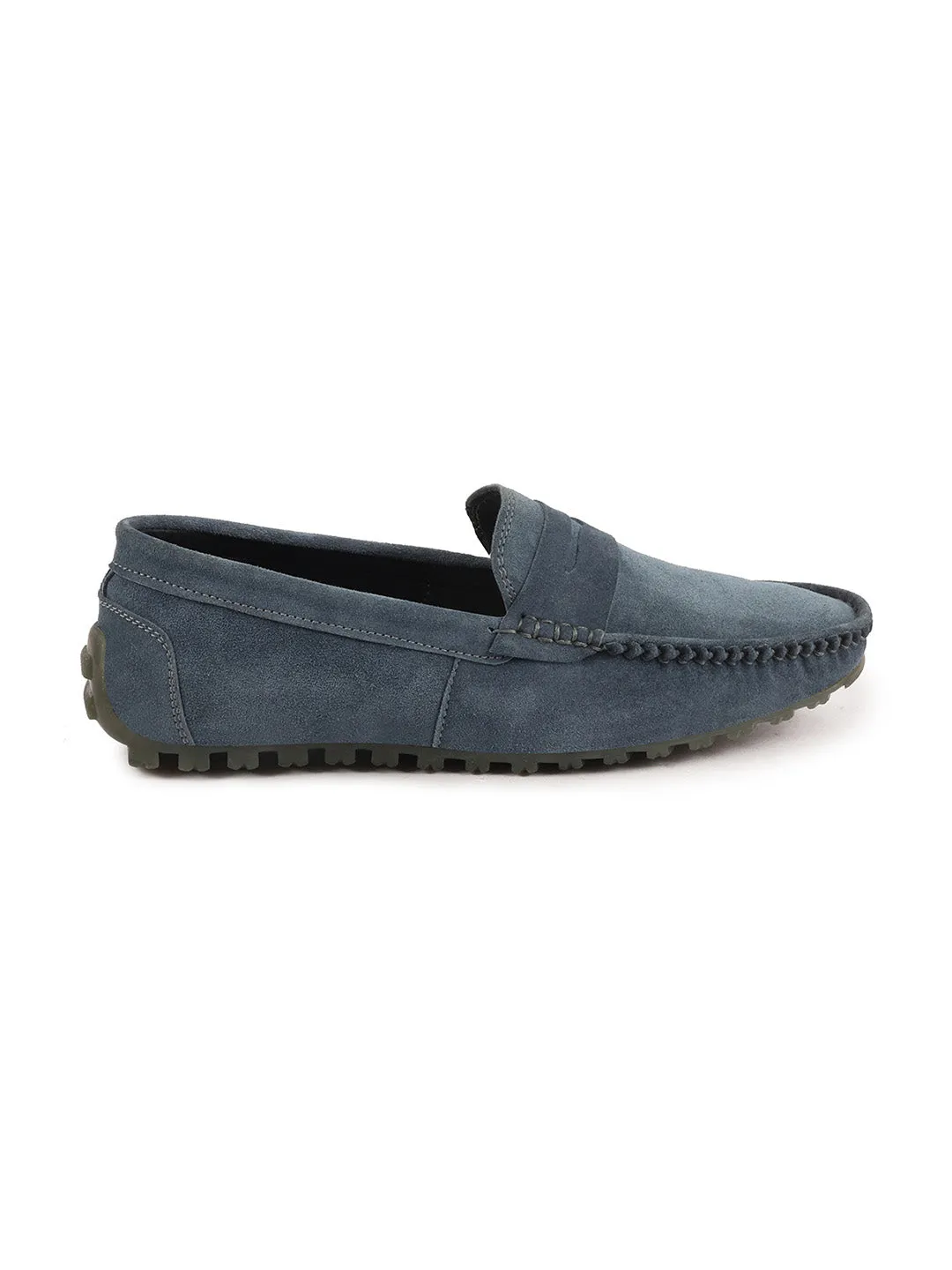 Men Grey Suede Leather Side Stitched Slip On Driving Loafers and Mocassin