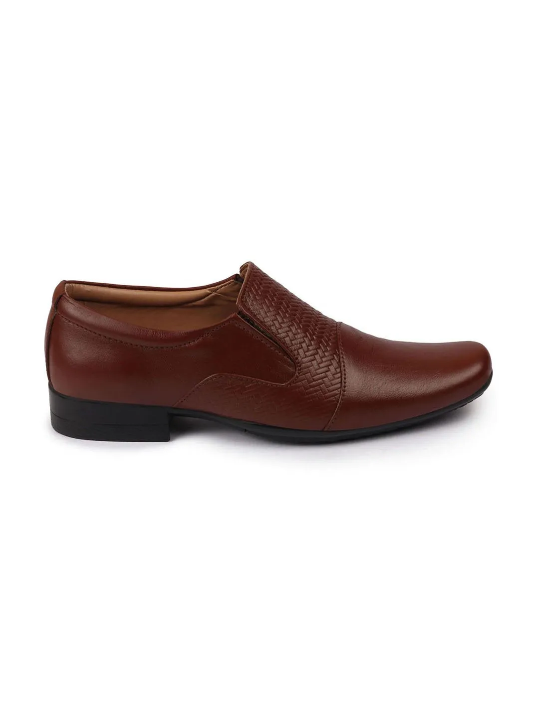 Men Tan Formal Leather Slip On Shoes