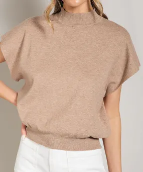 Mock Neck Short Sleeve Top - Oatmeal