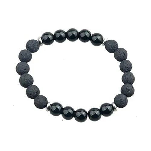 Natural Lava Stone Black Agate Healing Crystal Beaded Bracelet